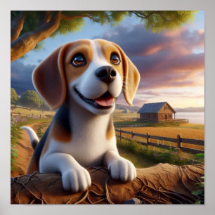 Affiche Un Beagle de charme dans une campagne rustique