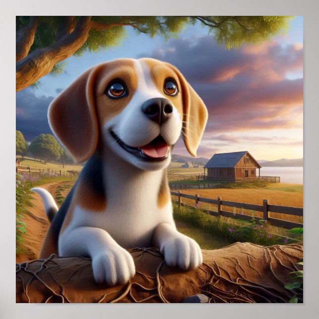 Affiche Un Beagle de charme dans une campagne rustique (Devant)