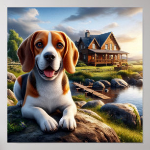 Affiche Un Beagle de charme dans une campagne rustique