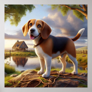 Affiche Un Beagle de charme dans une campagne rustique