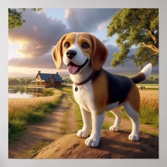 Affiche Un Beagle de charme dans une campagne rustique (Devant)