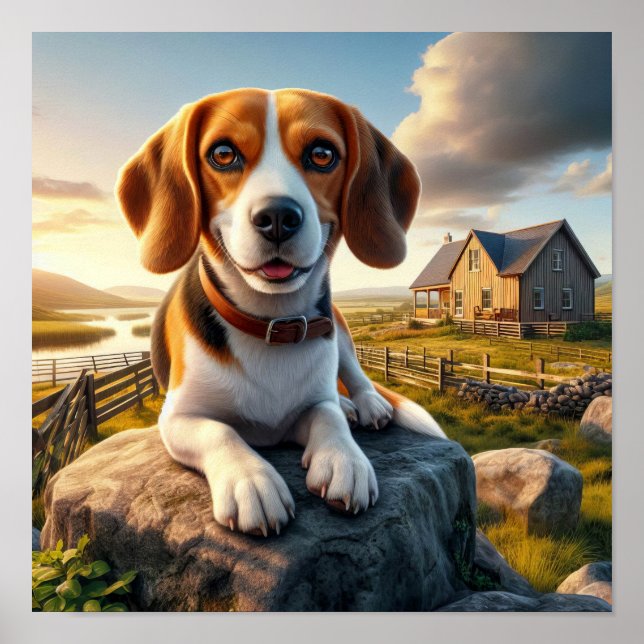 Affiche Un Beagle de charme dans une campagne rustique (Devant)