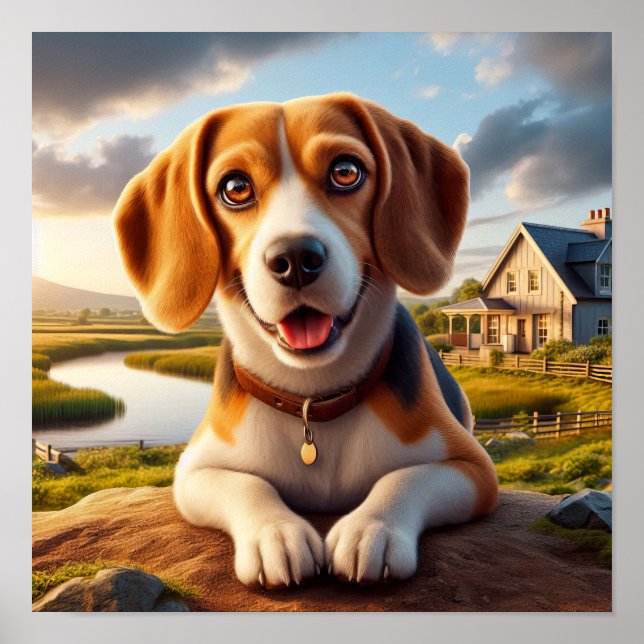 Affiche Un Beagle de charme dans une campagne rustique (Devant)