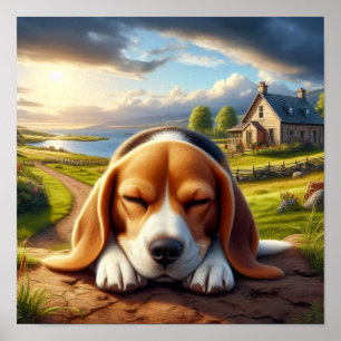 Affiche Un Beagle de charme dans une campagne rustique