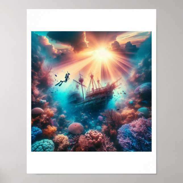 Affiche Un beau récif avec une vieille épave (Devant)