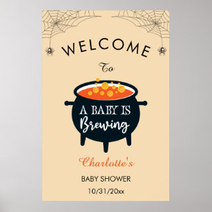 Affiche Un Bébé brasse Baby shower Halloween Bienvenue