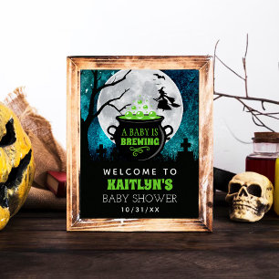 Affiche Un Bébé brasse Baby shower Halloween Bienvenue