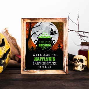 Affiche Un Bébé brasse Baby shower Halloween Bienvenue