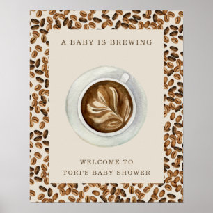 Affiche Un Bébé brasse du Baby shower de fèves de café