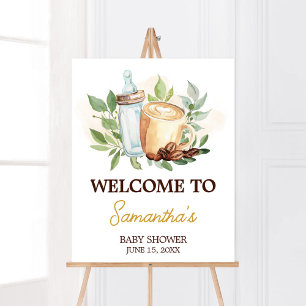 Affiche Un bébé brasse du café Baby Shower Bienvenue