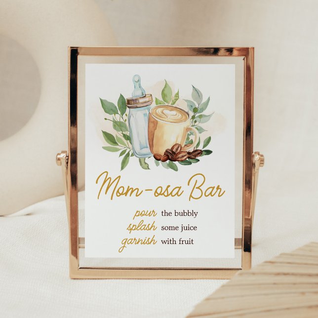 Affiche Un bébé brasse du café Baby shower Maman Osa Bar (Bottle and Coffee Baby Shower Mom Osa Bar Sign)