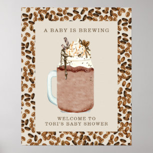 Affiche Un Bébé Brasse Du Café Glacé Baby shower Bienvenue