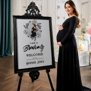 Affiche Un bébé brasse Goth Baby shower Crâne & Fleurs