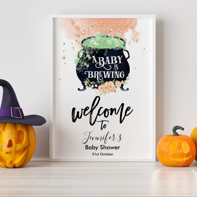 Affiche un bébé brasse Halloween Baby shower Peach (Créateur téléchargé)