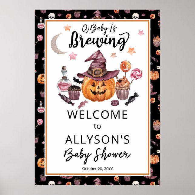 Affiche Un bébé brasse Jack-O-Lanterne Douche Halloween (Devant)