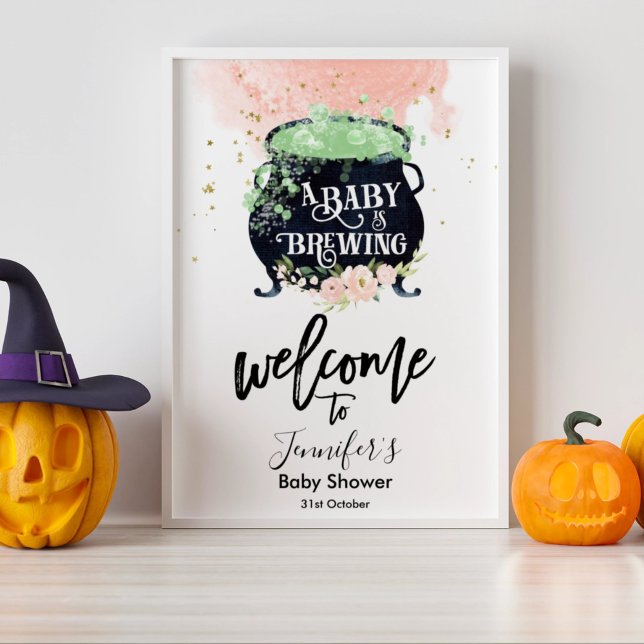 Affiche un bébé brasse le Baby shower d'Halloween rose (Créateur téléchargé)