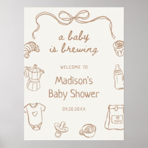 Affiche Un bébé brasse main tiré Baby shower Bienvenue