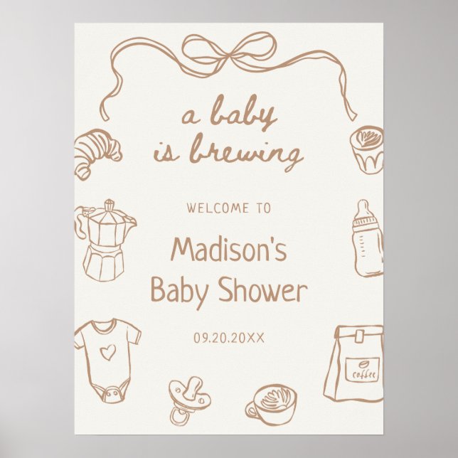 Affiche Un bébé brasse main tiré Baby shower Bienvenue (Devant)