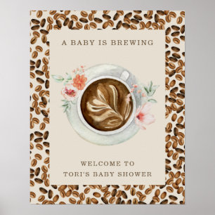 Affiche Un Bébé Brûle Des Fèves De Café Baby shower Floral