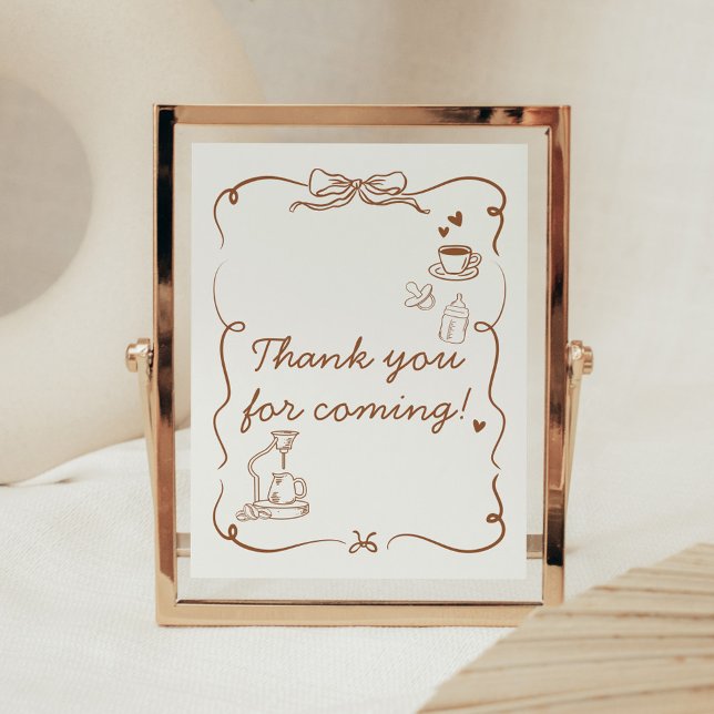 Affiche Un bébé café se prépare Signe de remerciement pour (Coffee Baby is Brewing Baby Shower Sign)