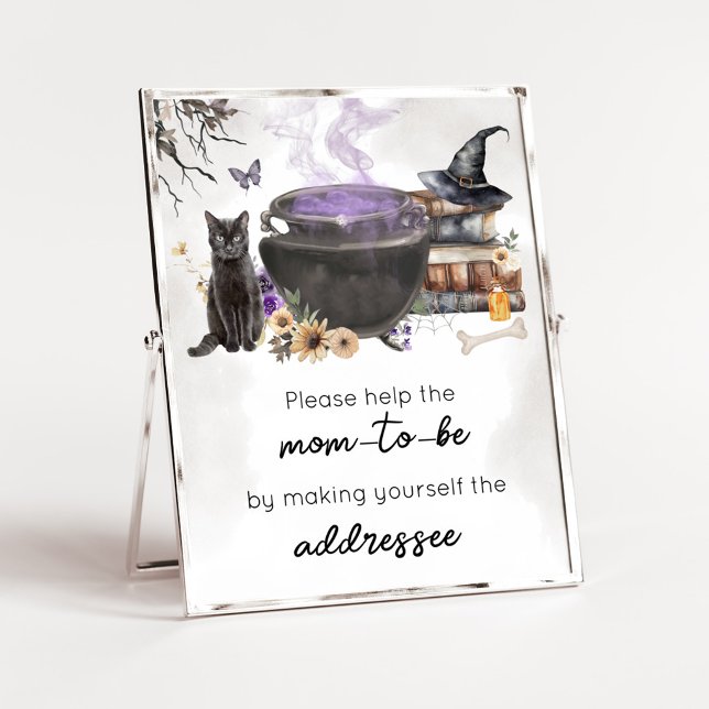 Affiche Un bébé est en train de brasser Panneau de la stat (Purple Witch Cauldron Baby Shower Envelope Station Sign)