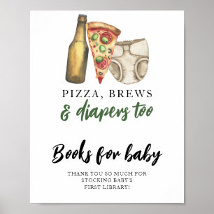 Affiche Un bébé prépare des bières et des pizzas Livres po