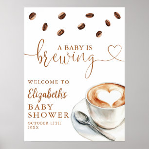 Affiche Un bébé prépare un café Baby Shower de bienvenue