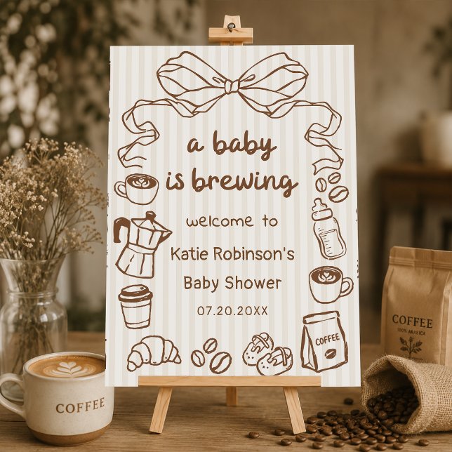 Affiche Un bébé prépare un café Baby Shower de bienvenue (Créateur téléchargé)