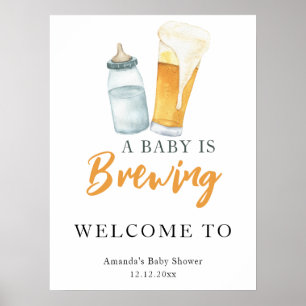 Affiche Un bébé prépare une baby shower bouteille de bière