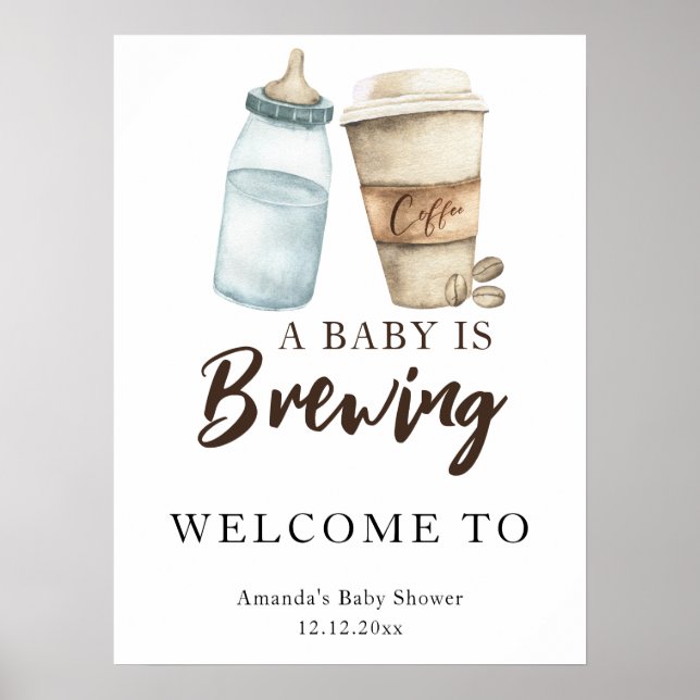 Affiche Un bébé prépare une bouteille de café pour une bab (Devant)