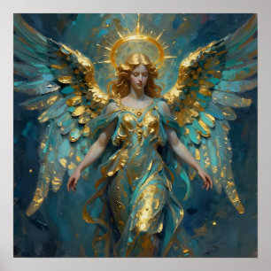 Affiche Un bel ange en or et turquoise