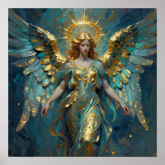 Affiche Un bel ange en or et turquoise (Devant)