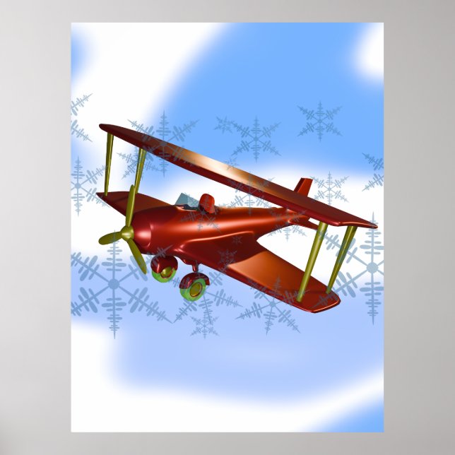 Affiche Un biplane volant dans les nuages (Devant)