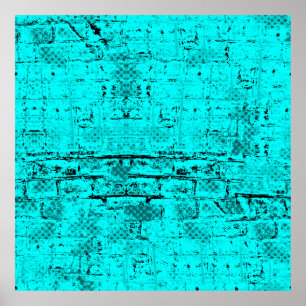 Affiche Un bleu turquoise grinçant sans couleur. Éléments