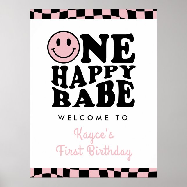 Affiche Un bon bébé rose fille 1er anniversaire Bienvenue (Devant)
