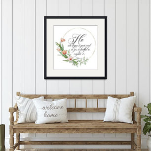 Affiche Un bon travail, cadre de tulipes roses