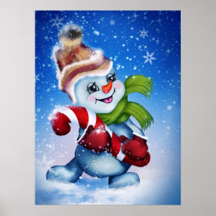 Affiche Un bonhomme de neige festif