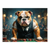 Un bouledogue anglais comme croupier dans un casin