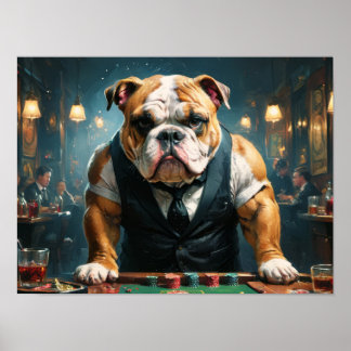 Affiche Un bouledogue anglais comme croupier dans un casin
