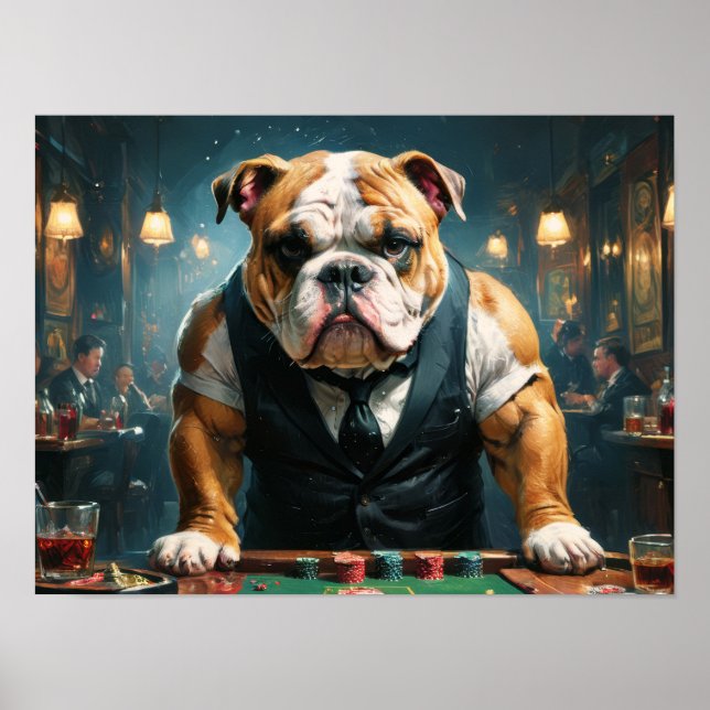 Affiche Un bouledogue anglais comme croupier dans un casin (Devant)