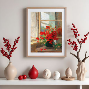 Affiche Un bouquet de coquelicots près de la fenêtre