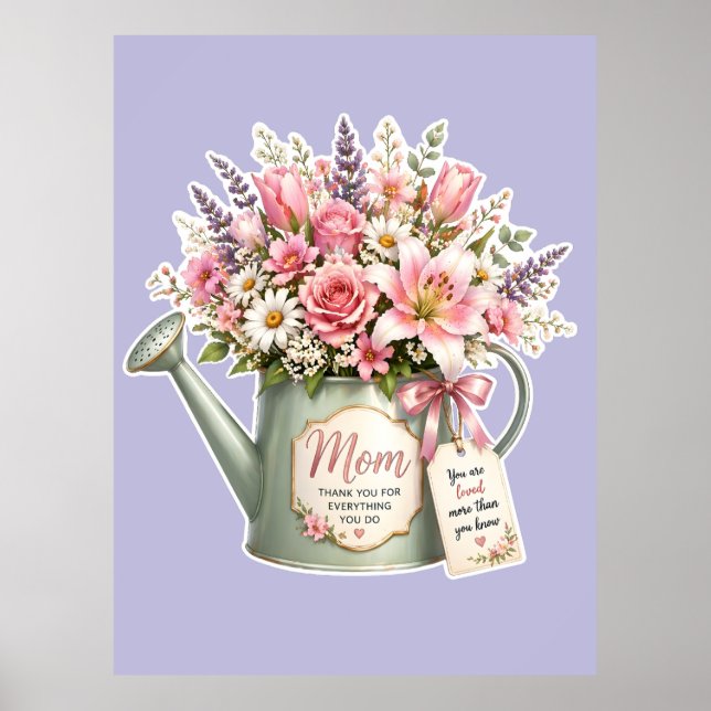 Affiche Un bouquet de fleurs dans un arrosoir pour maman  (Devant)