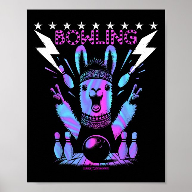 Affiche Un Bowling Cool Llama Avec Frappe De Foudre (Devant)