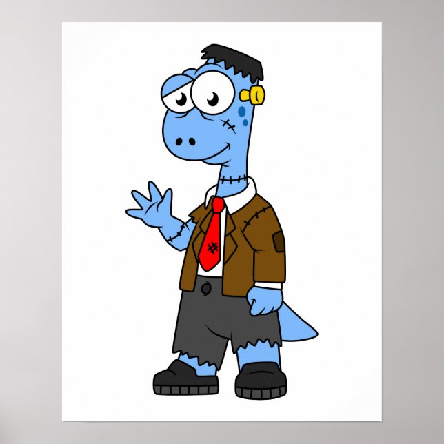 Affiche Un Brontosaur Dessiné, Habillé Comme Frankenstein. (Devant)