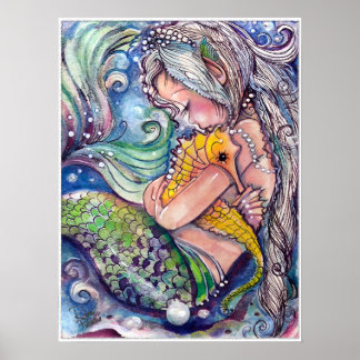 Affiche Un câlin par jour, Mermaid et Seahorse