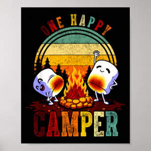 Affiche Un camp heureux rétro guimauve voyage de camping