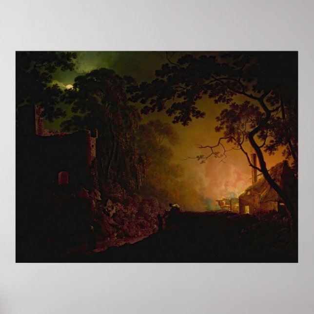 Affiche Un chalet en feu la nuit Joseph Wright de Derby (Devant)