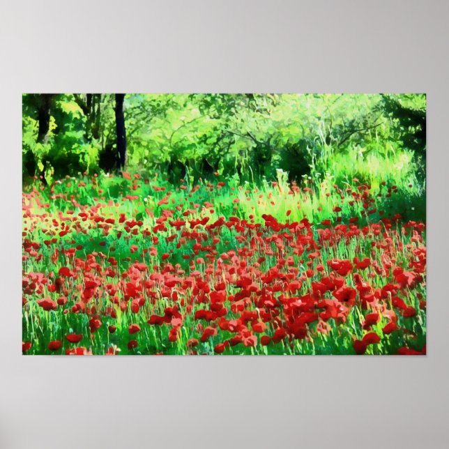 Affiche Un Champ D'Art Paysager Fleur sauvage Rouge (Devant)
