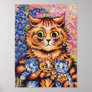 Affiche Un chat avec ses chatons par Louis Wain