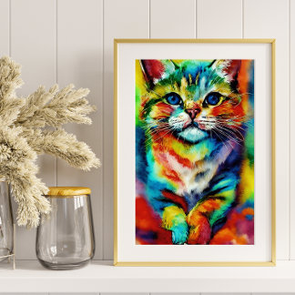Affiche Un chat coloré ludique et capricieux